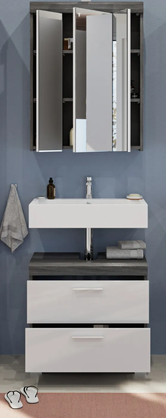 Badezimmer-Set Scout | weiß Hochglanz / rauchsilber | 2-teilig