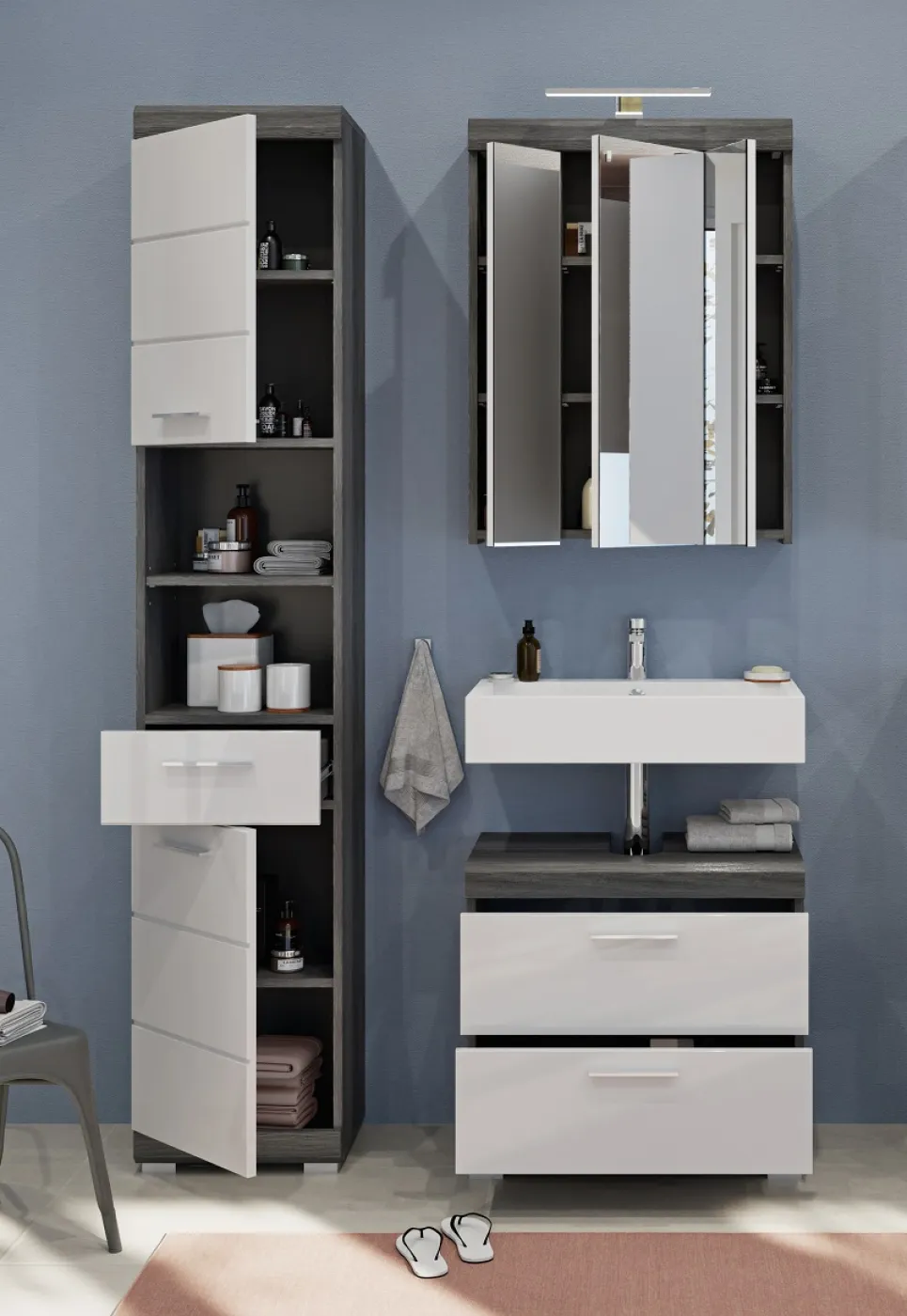 Badezimmer-Set Scout | weiß Hochglanz / rauchsilber | 3-teilig