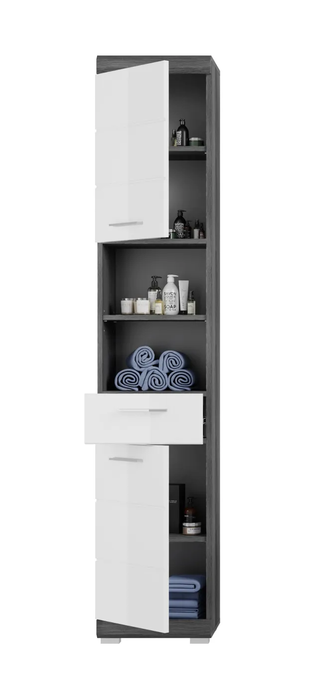 Badezimmer-Set Scout 6 | weiß Hochglanz / rauchsilber | 4-teilig | LED Beleuchtung