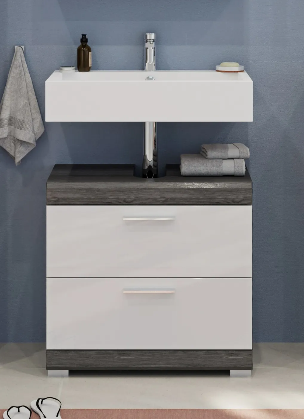 Badezimmer-Set Scout | weiß Hochglanz / rauchsilber | 5-teilig | inkl. LED Beleuchtung