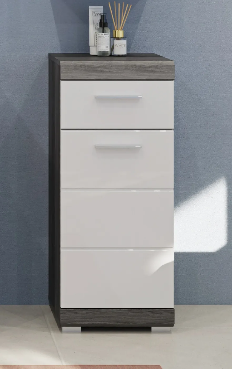 Badezimmer-Set Scout | weiß Hochglanz / rauchsilber | 5-teilig | LED Beleuchtung ohne Aufsatzleuchte