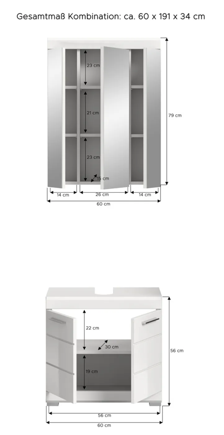 Badezimmer-Set Scout 4 | weiß Hochglanz / weiß | 2-teilig | ohne Aufsatzleuchte