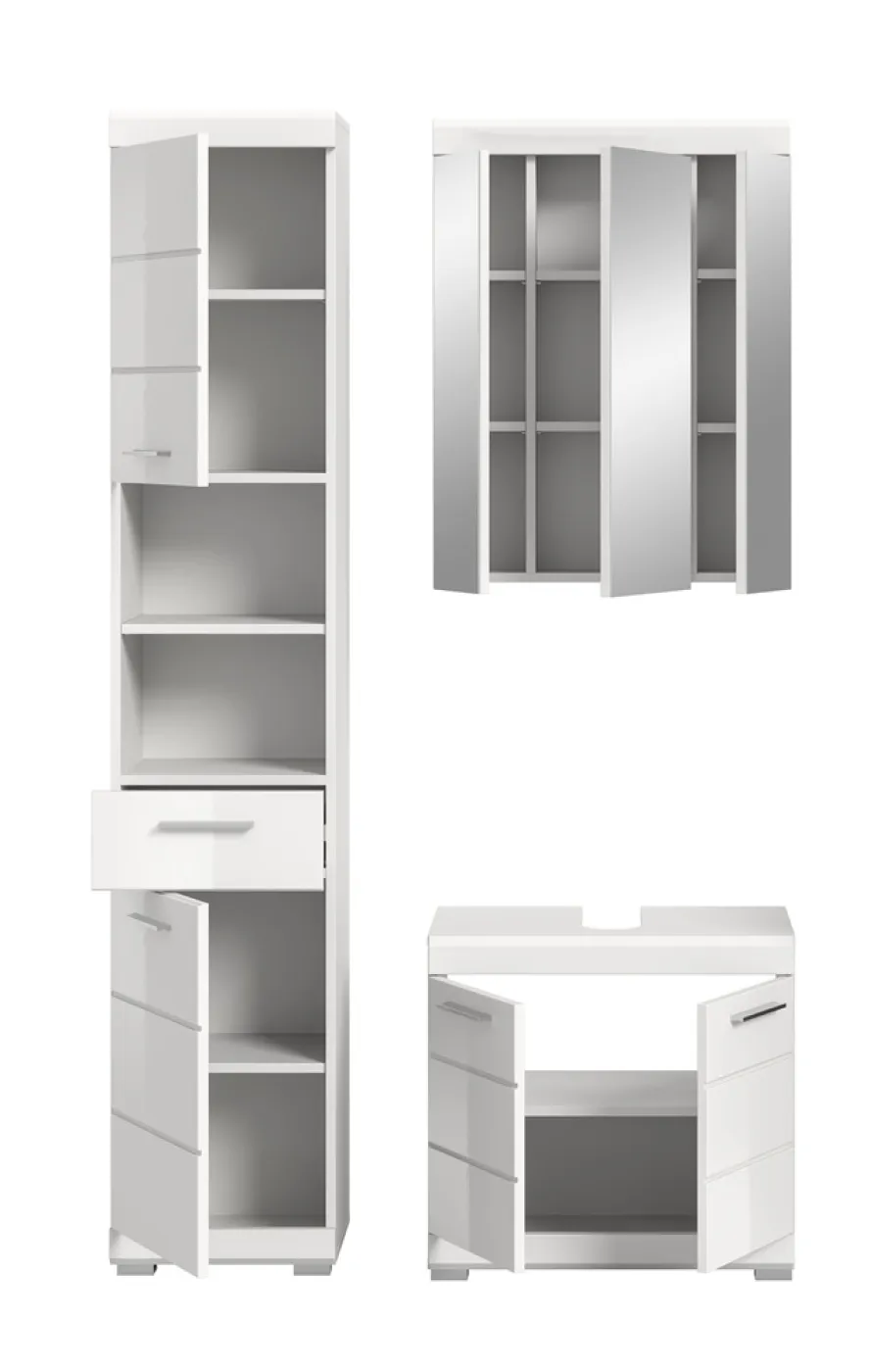 Badezimmer-Set Scout 4 | weiß Hochglanz / weiß | 3-teilig | optional Aufsatzleuchte