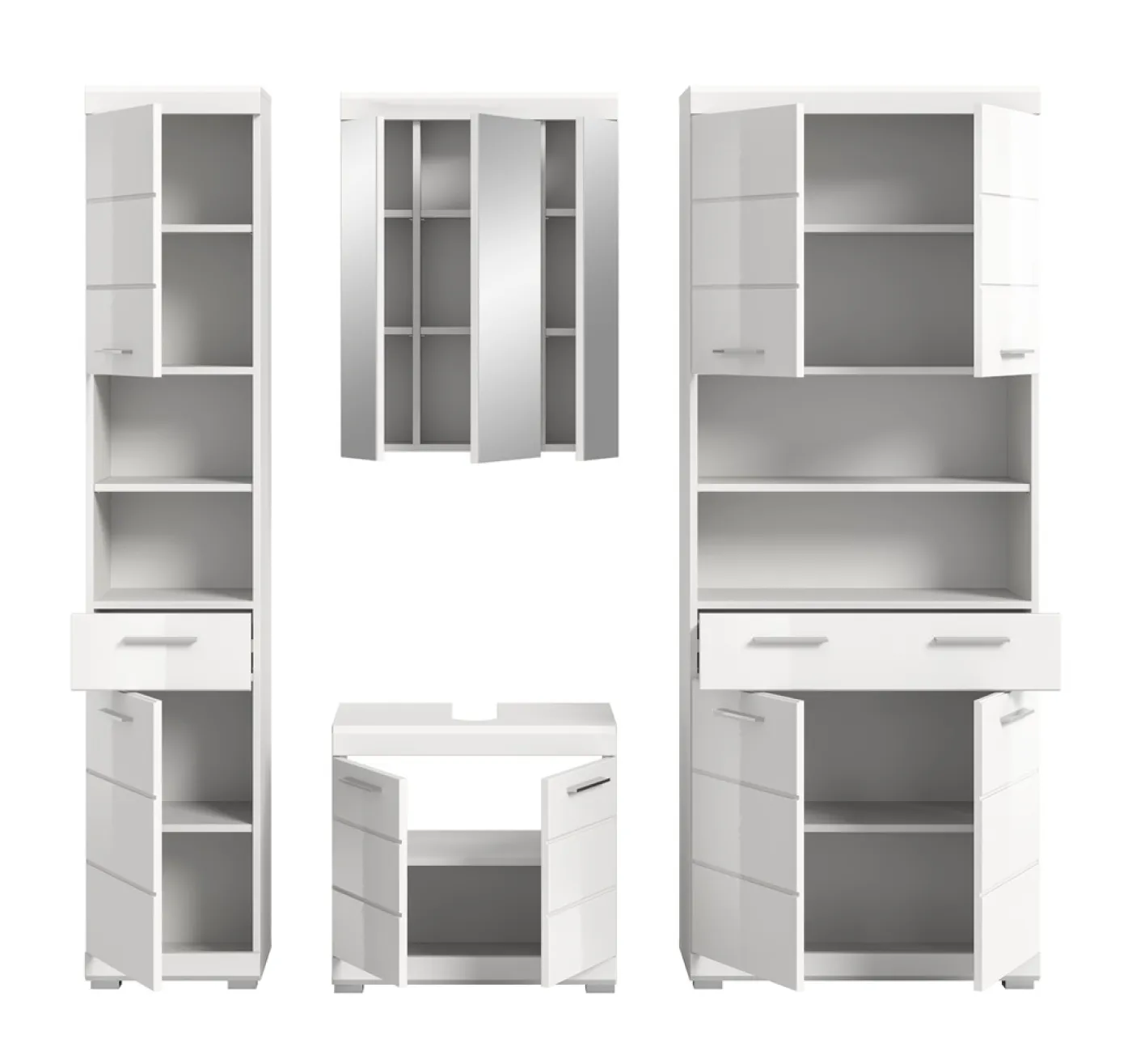 Badezimmer-Set Scout | weiß Hochglanz / weiß | 4-teilig | mit Aufsatzleuchte