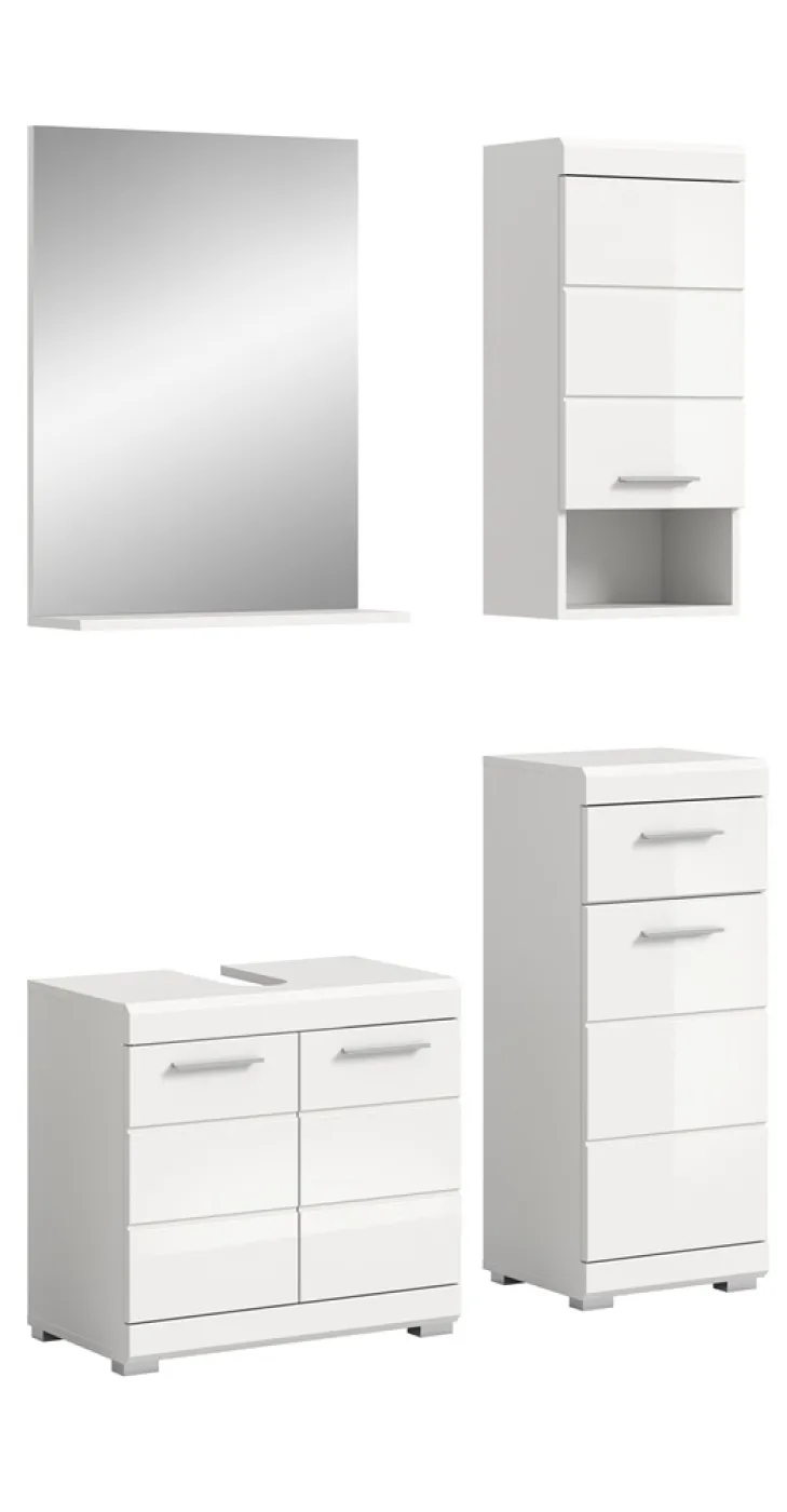 Badezimmer-Set Scout 3 | weiß Hochglanz / weiß | 4-teilig | mit Aufsatzleuchte