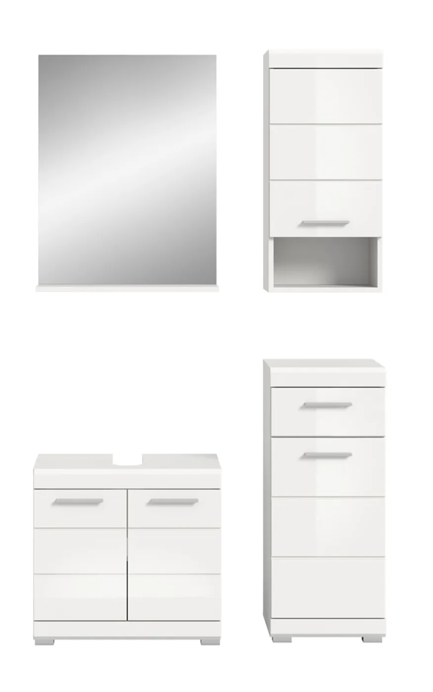 Badezimmer-Set Scout 3 | weiß Hochglanz / weiß | 4-teilig | mit Aufsatzleuchte