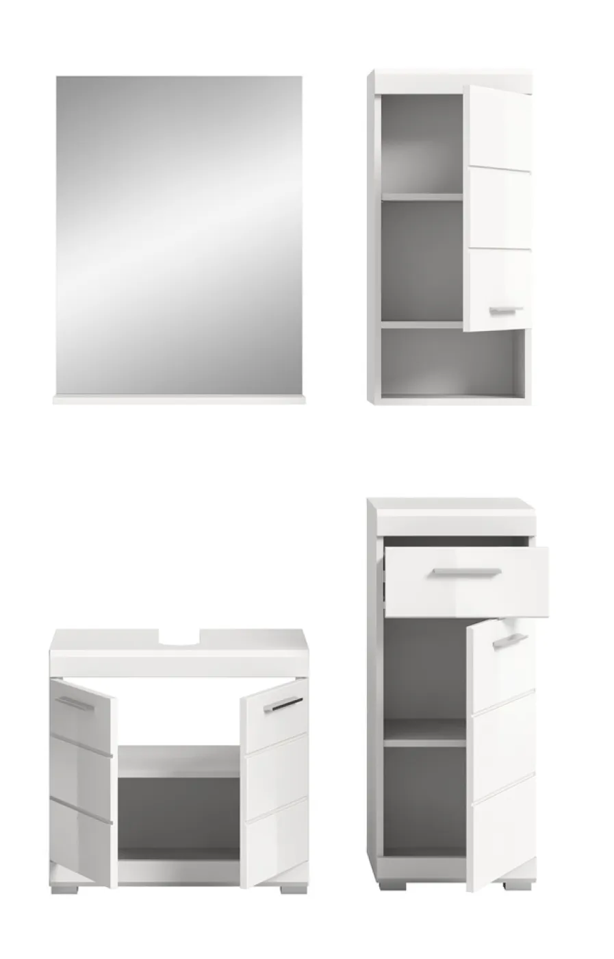 Badezimmer-Set Scout 3 | weiß Hochglanz / weiß | 4-teilig | mit Aufsatzleuchte