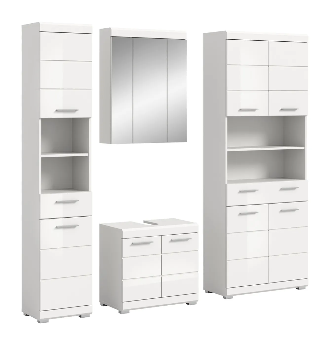 Badezimmer-Set Scout | weiß Hochglanz / weiß | 4-teilig | optional Aufsatzleuchte