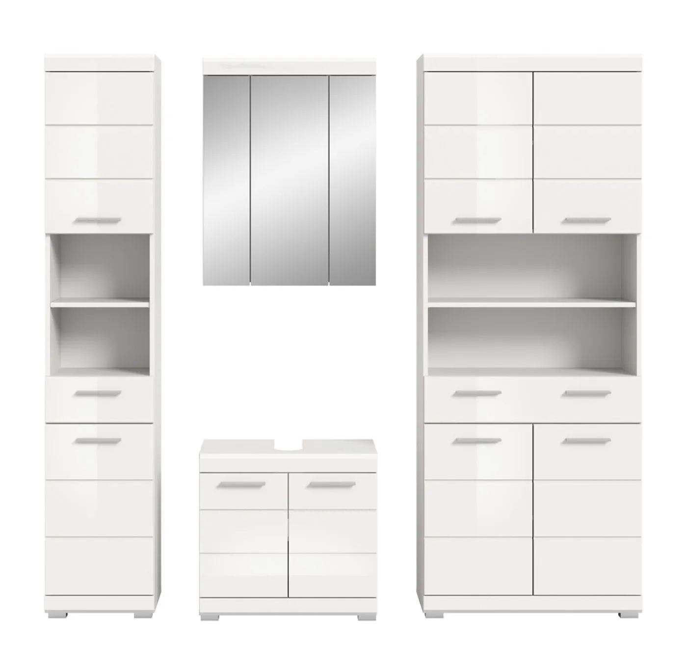 Badezimmer-Set Scout, 4-teilig, Badezimmermöbel mit Spiegelschrank, Hochschränken und Waschtisch mit Unterschrank – Ansicht 3