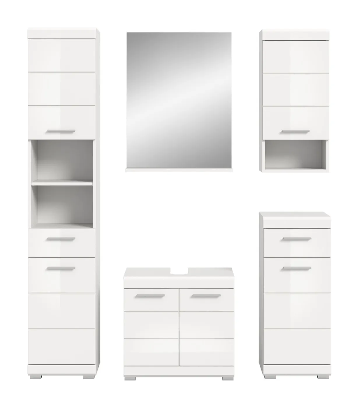 Badezimmer-Set Scout 3 | weiß Hochglanz / weiß | 5-teilig | optional Aufsatzleuchte