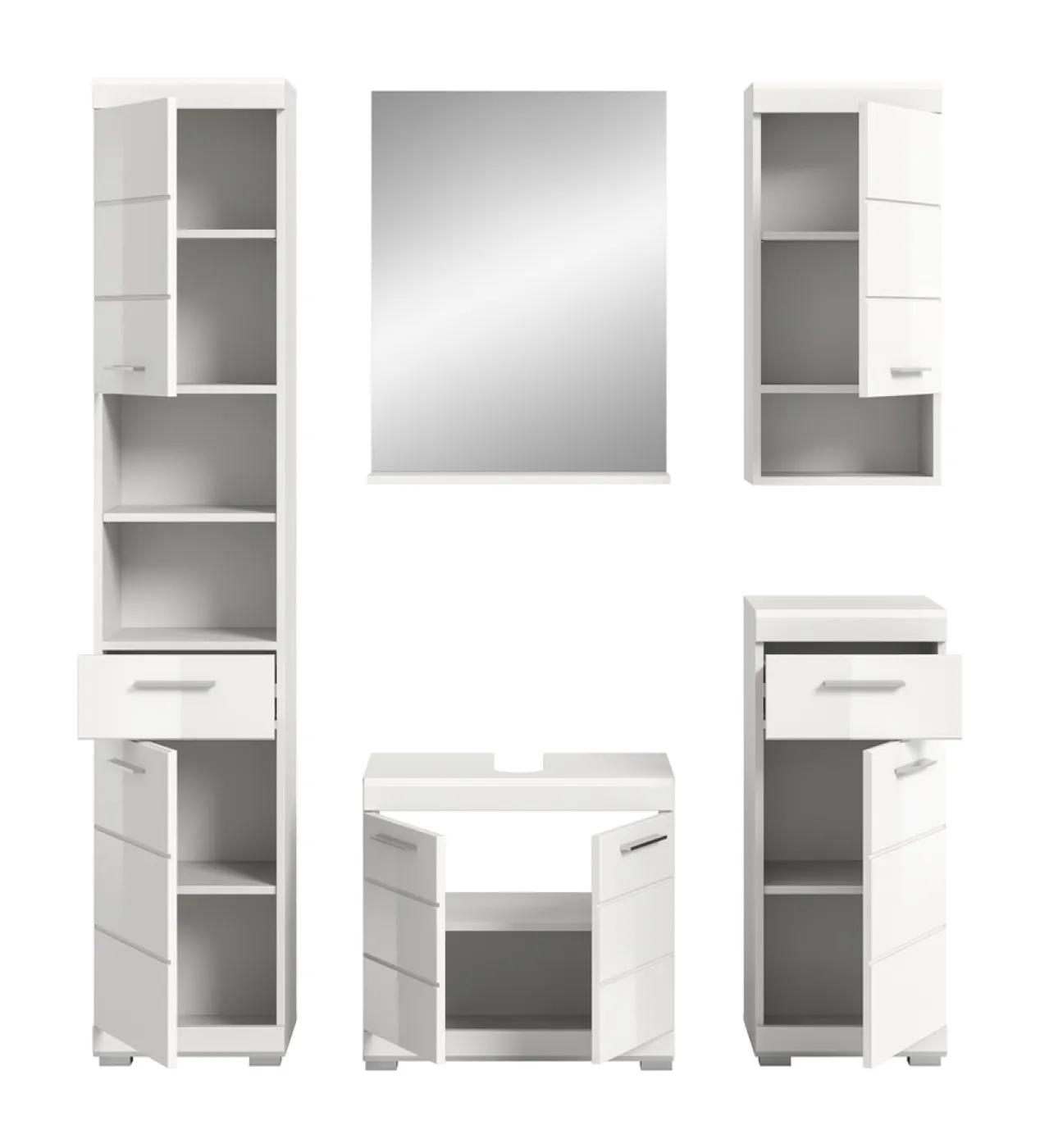 Badezimmer-Set Scout 3 | weiß Hochglanz / weiß | 5-teilig | optional Aufsatzleuchte