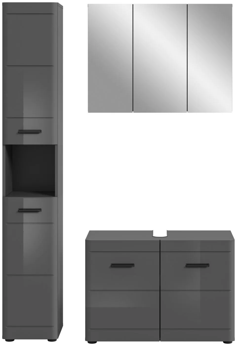 Badezimmer Set Soft 1 | grau Hochglanz | 3-teilig mit Aufsatzleuchte