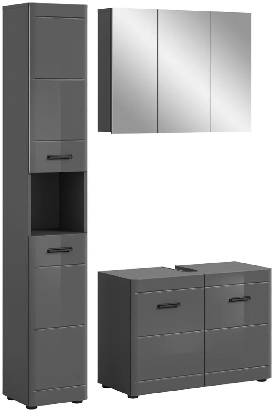 Badezimmer Set Soft 1 | grau Hochglanz | 3-teilig ohne Aufsatzleuchte