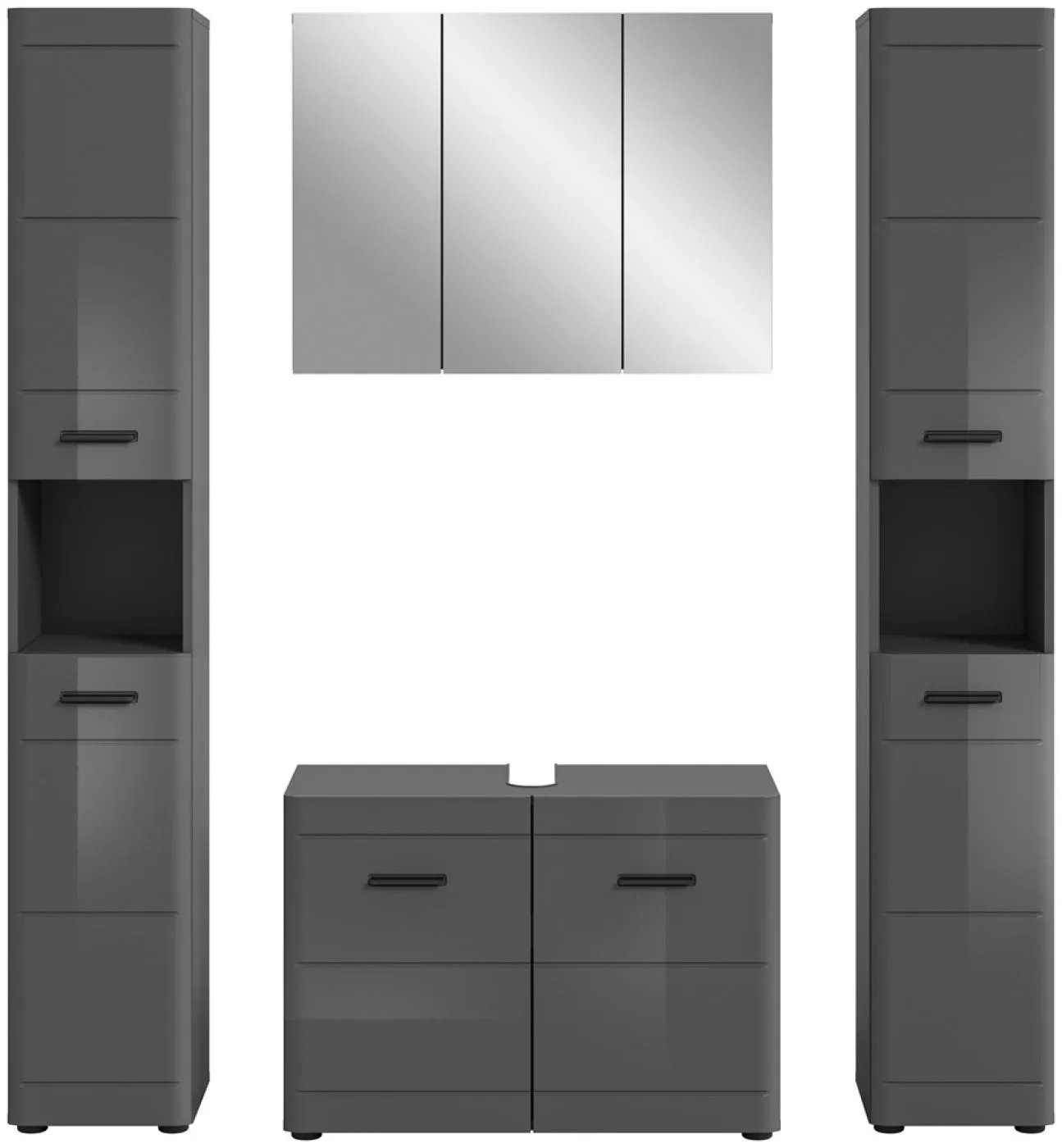 Badezimmer Set Soft 1 | grau Hochglanz | 4-teilig mit Aufsatzleuchte