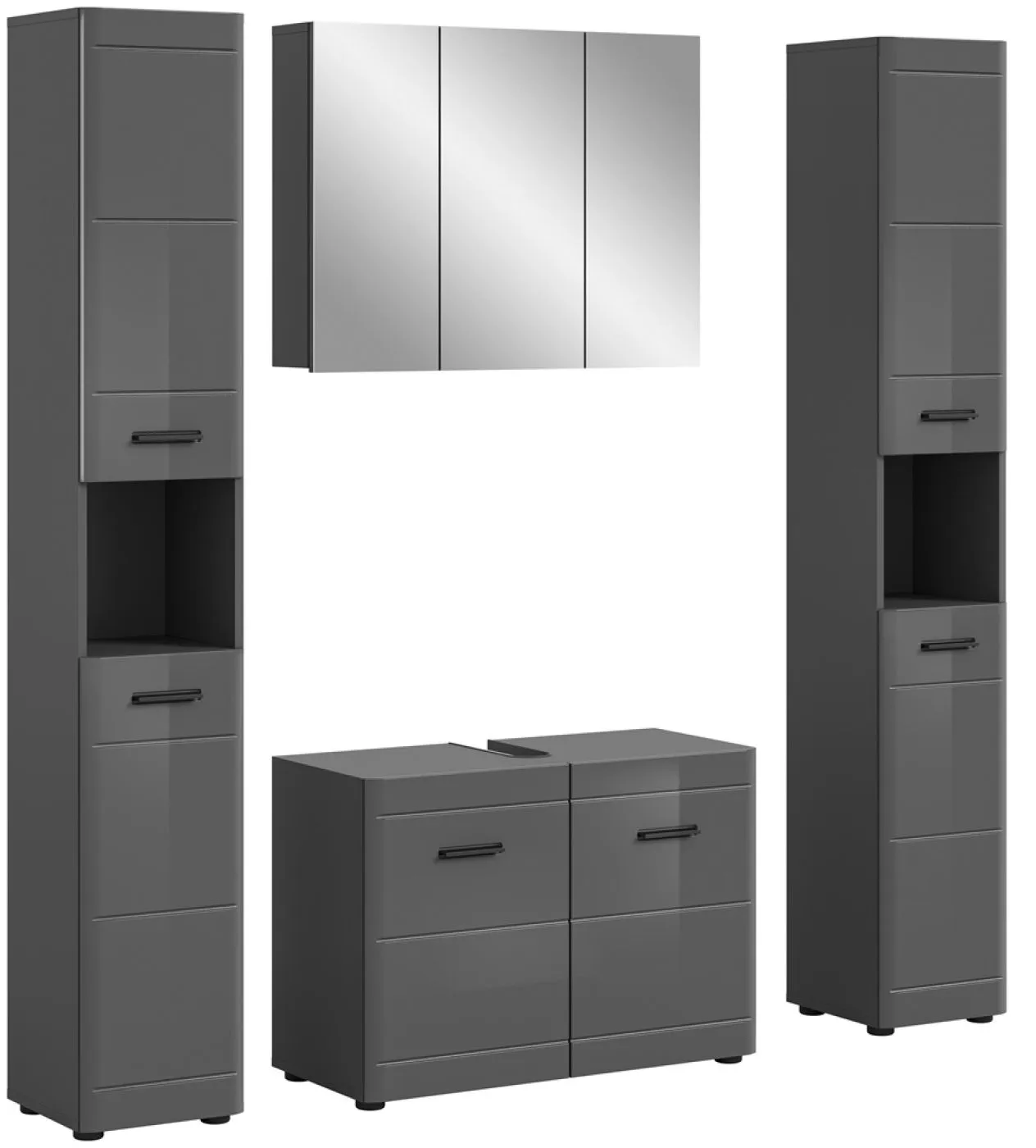Badezimmer Set Soft 1 | grau Hochglanz | 4-teilig ohne Aufsatzleuchte