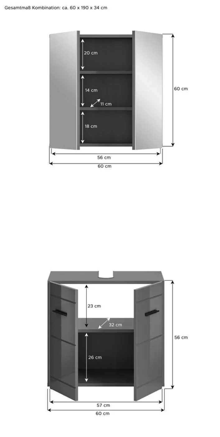 Badezimmer-Set Soft | grau Hochglanz | 2-teilig