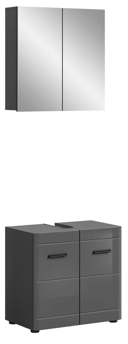 Badezimmer-Set Soft | grau Hochglanz | 2-teilig mit Aufsatzleuchte