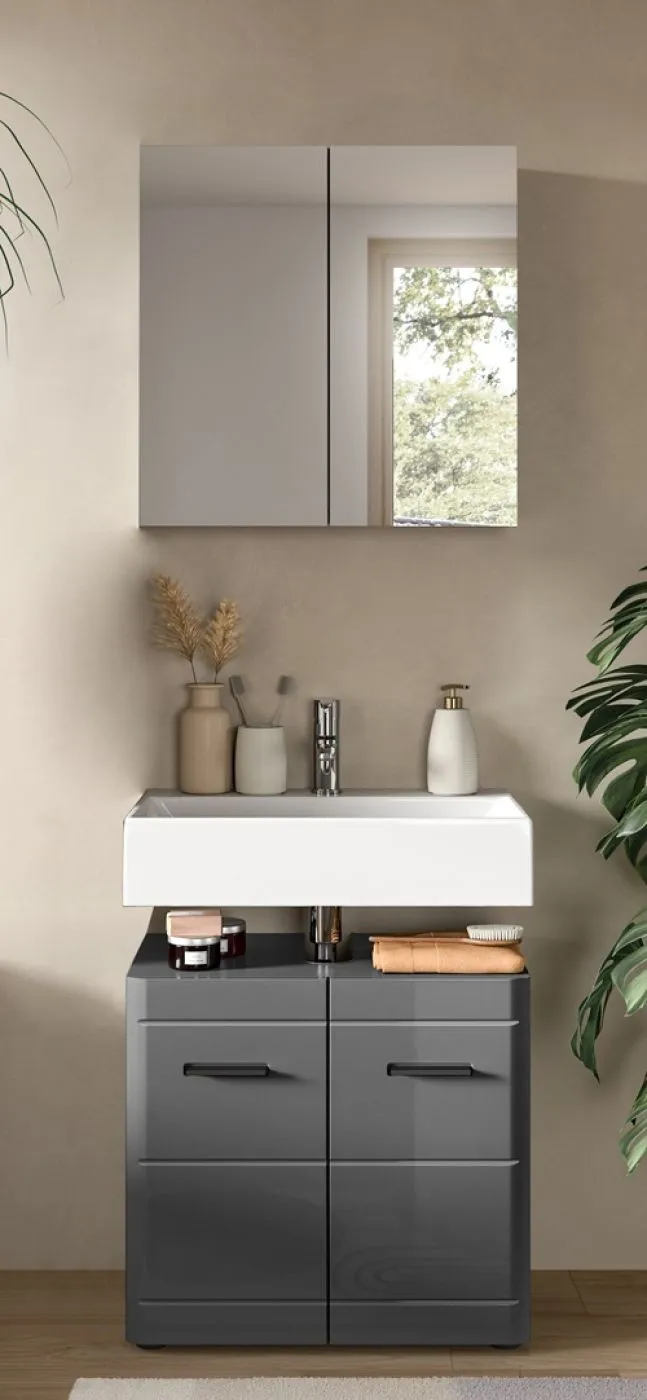 Badezimmer-Set Soft | grau Hochglanz | 2-teilig ohne Aufsatzleuchte