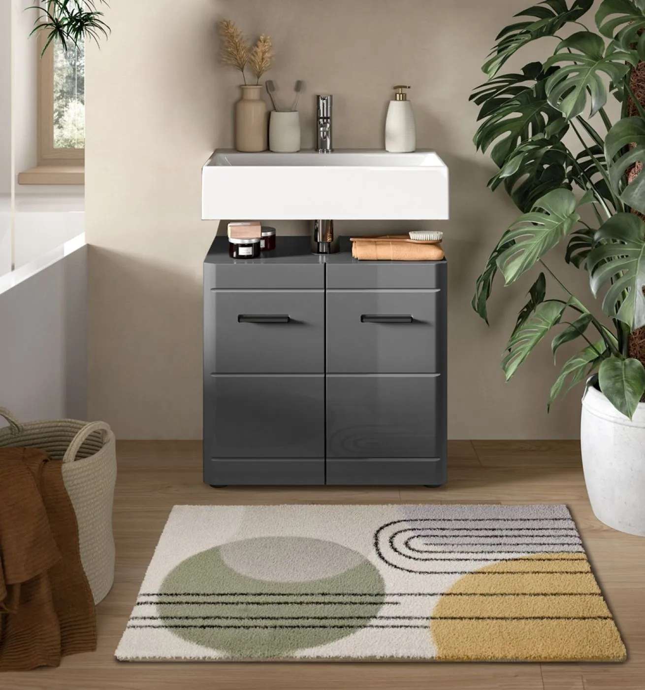 Badezimmer-Set Soft | grau Hochglanz | 2-teilig ohne Aufsatzleuchte