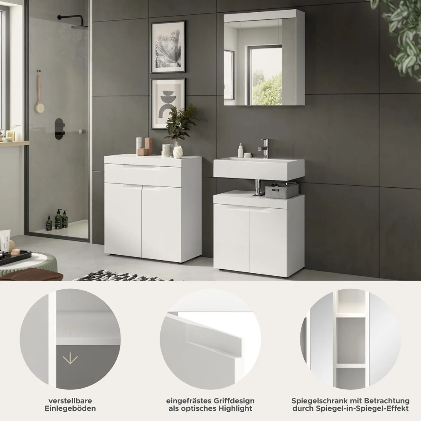 Badezimmer-Set Viana 1 | 3-teilig | weiß ohne Badaufsatzleuchte