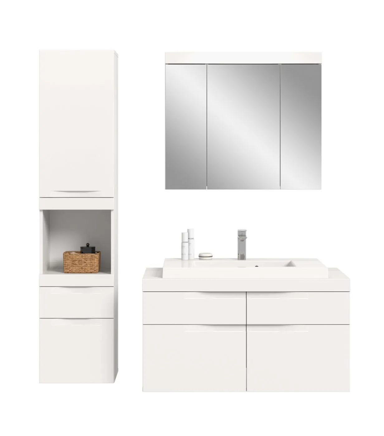 Badezimmer Set Viana 2 | 3-teilig | weiß | inkl. Waschbecken ohne Badaufsatzleuchte
