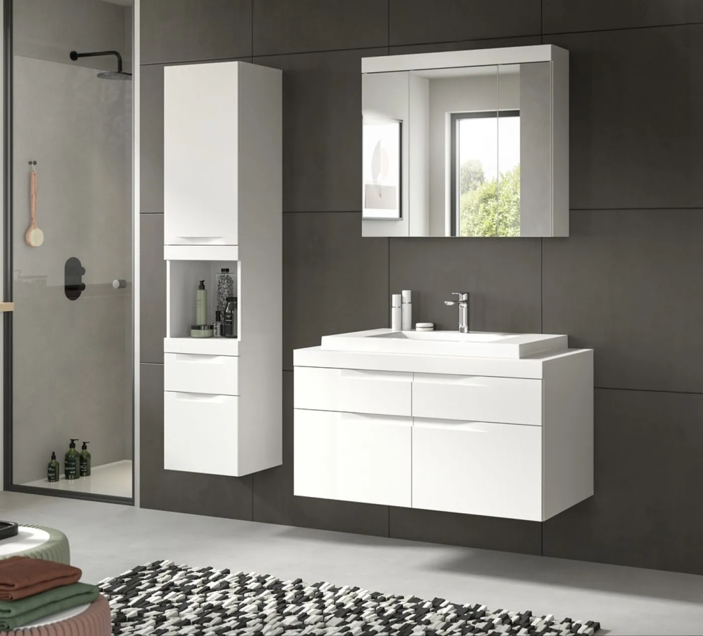Badezimmer Set Viana 2 | 3-teilig | weiß | inkl. Waschbecken ohne Badaufsatzleuchte