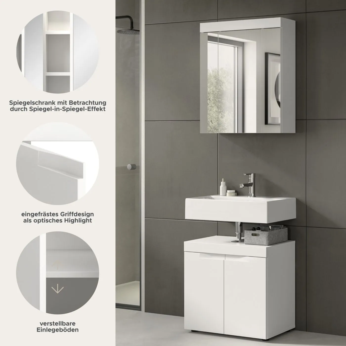 Badezimmer Set Viana | 2-teilig | weiß ohne Aufsatzleuchte