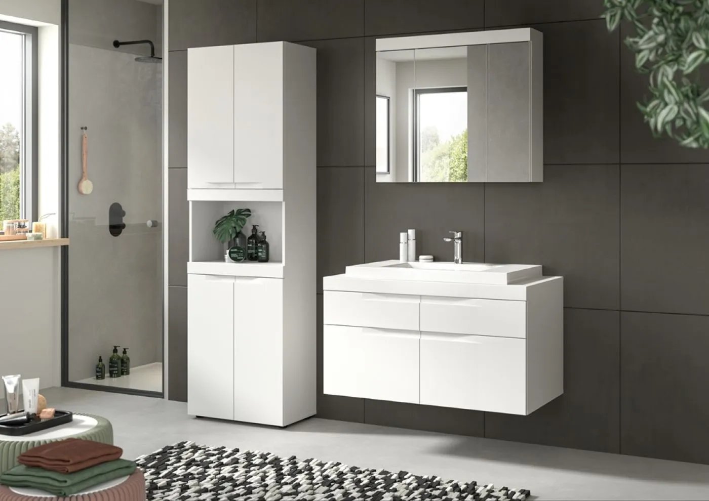 Badezimmer Set Viana 3 | 3-teilig | weiß | inkl. Waschbecken ohne Badaufsatzleuchte