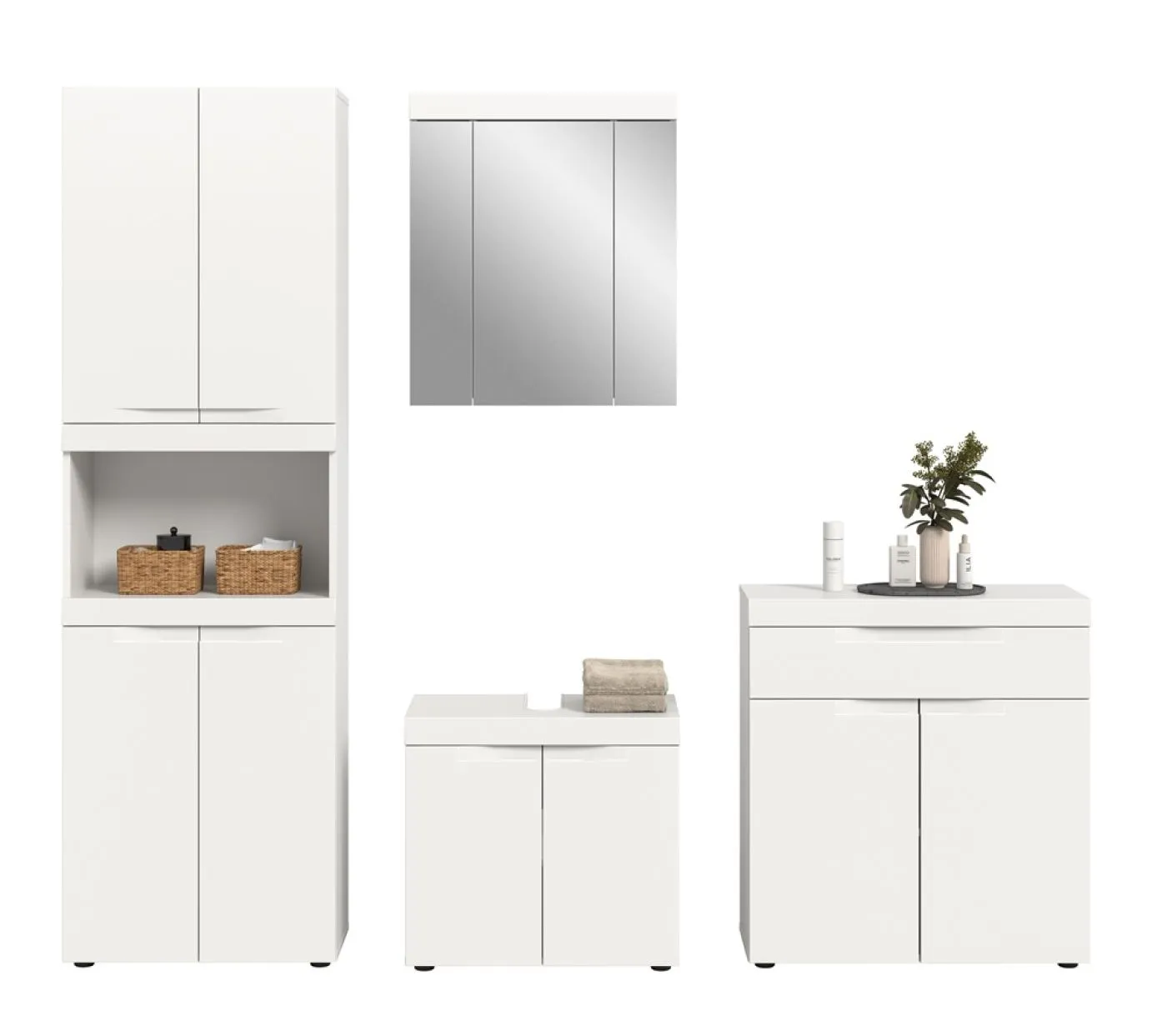 Badezimmer Set Viana | 4-teilig | weiß mit Aufsatzleuchte