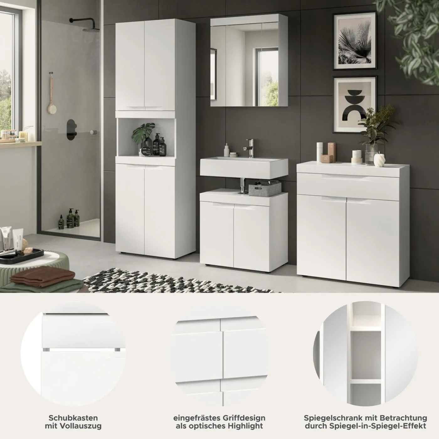 Badezimmer Set Viana | 4-teilig | weiß ohne Aufsatzleuchte