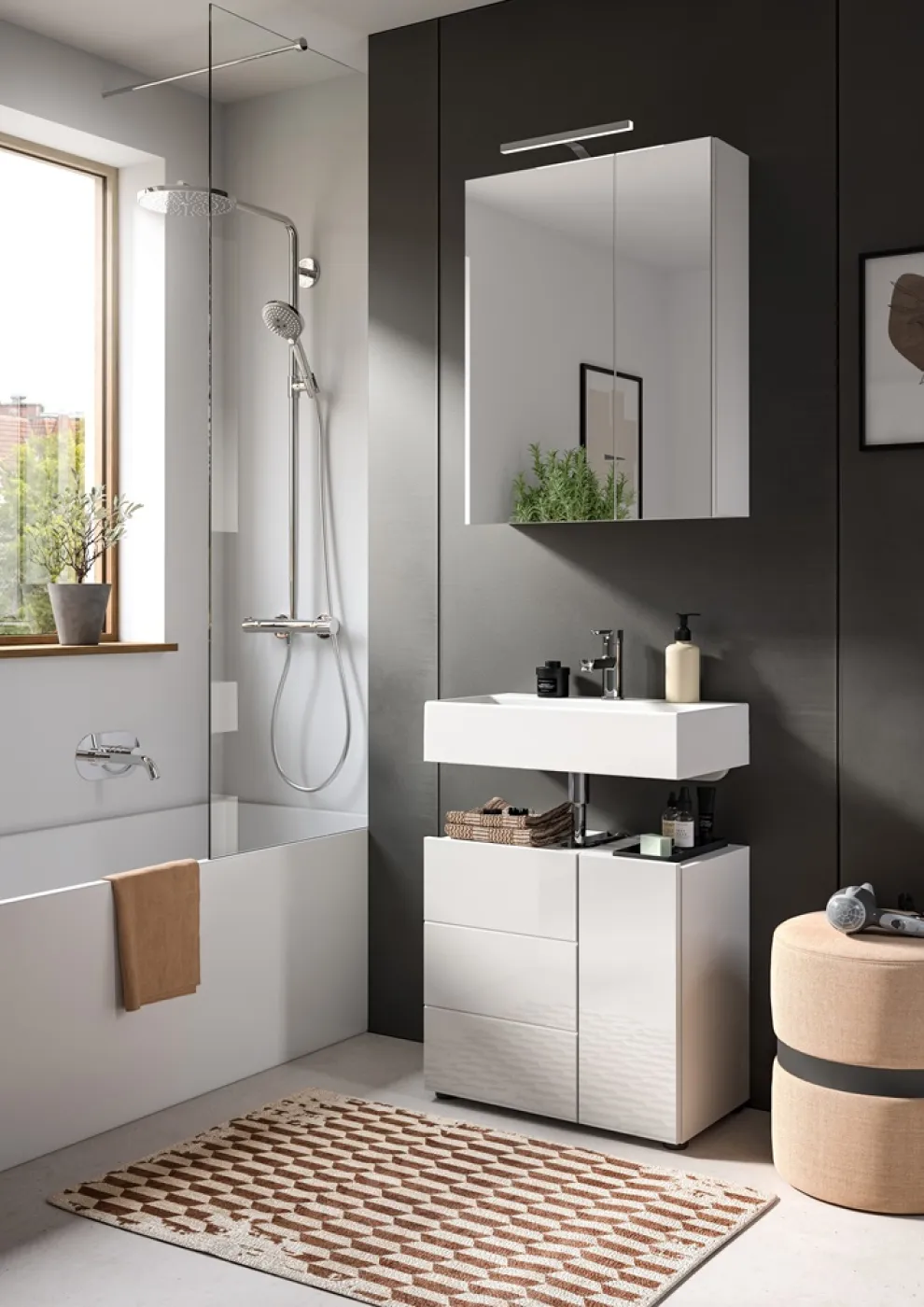 Badezimmer-Set Vira 1 | weiß Hochglanz | 2-teilig | inkl. LED Beleuchtung