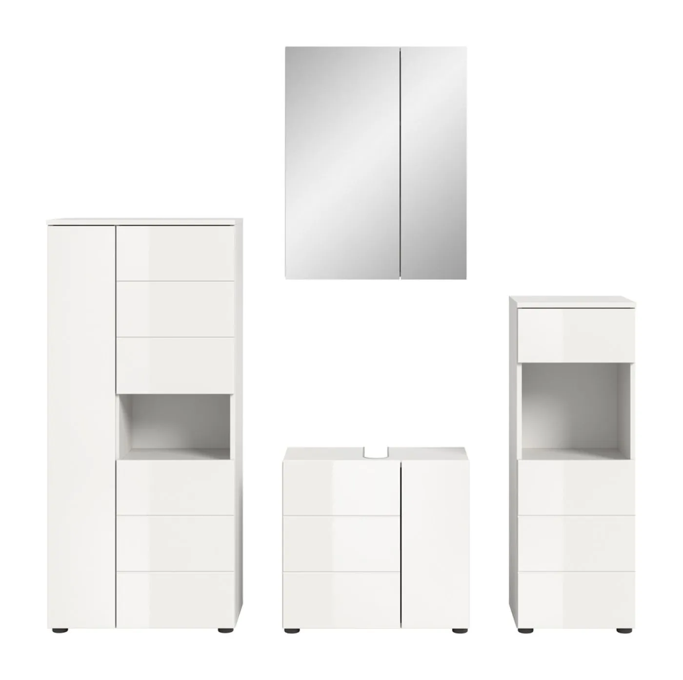 Badezimmer-Set Vira 2 | 4-teilig | weiß / weiß Hochglanz | optional LED Beleuchtung