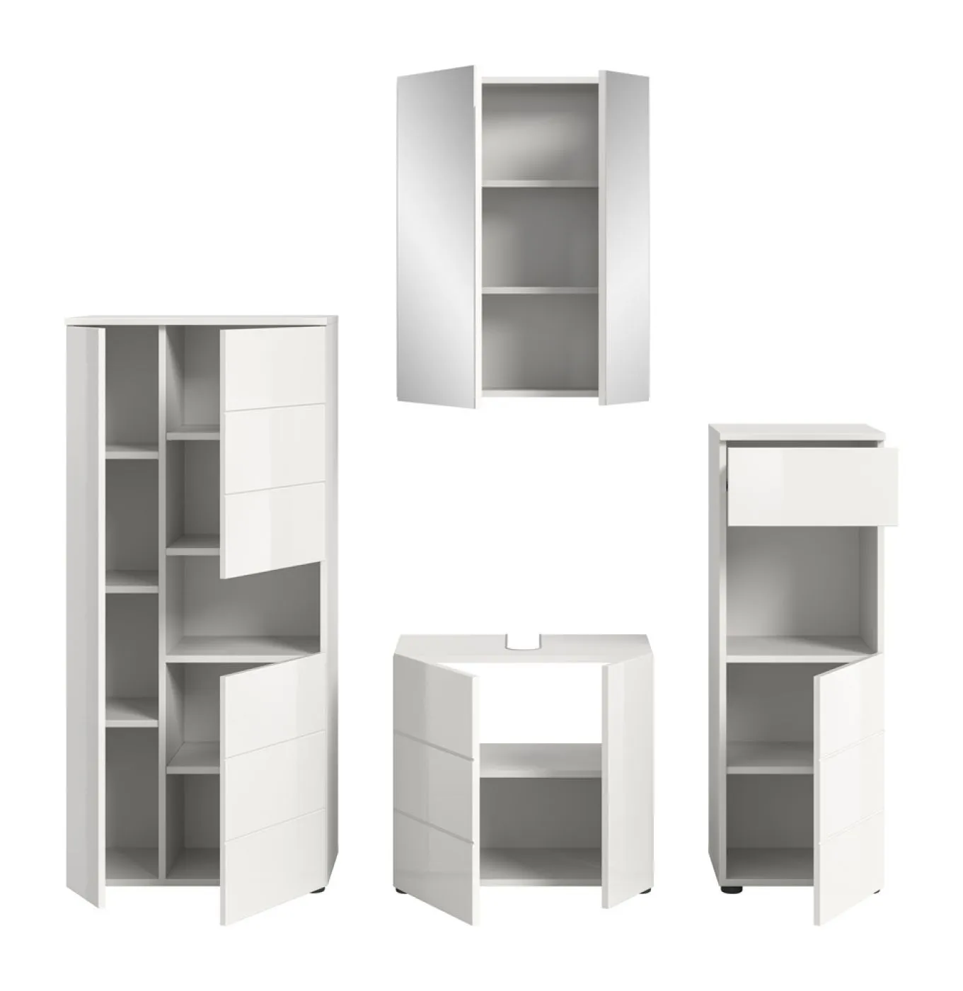 Badezimmer-Set Vira 2 | 4-teilig | weiß / weiß Hochglanz | optional LED Beleuchtung
