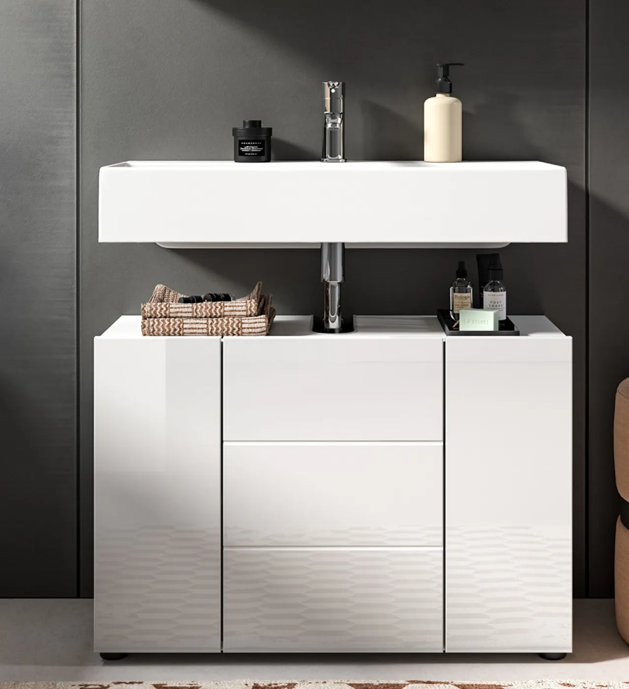 Badezimmer-Set Vira 2 | weiß Hochglanz | 2-teilig | inkl. LED Beleuchtung