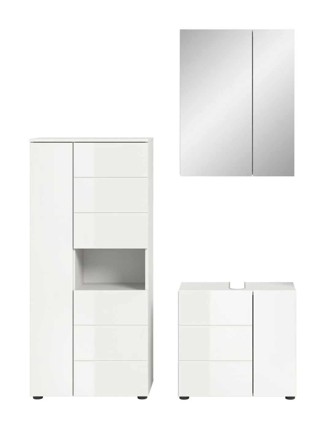 Badezimmer-Set Vira | 3-teilig | weiß / weiß Hochglanz | mit Aufzatzleuchte 2