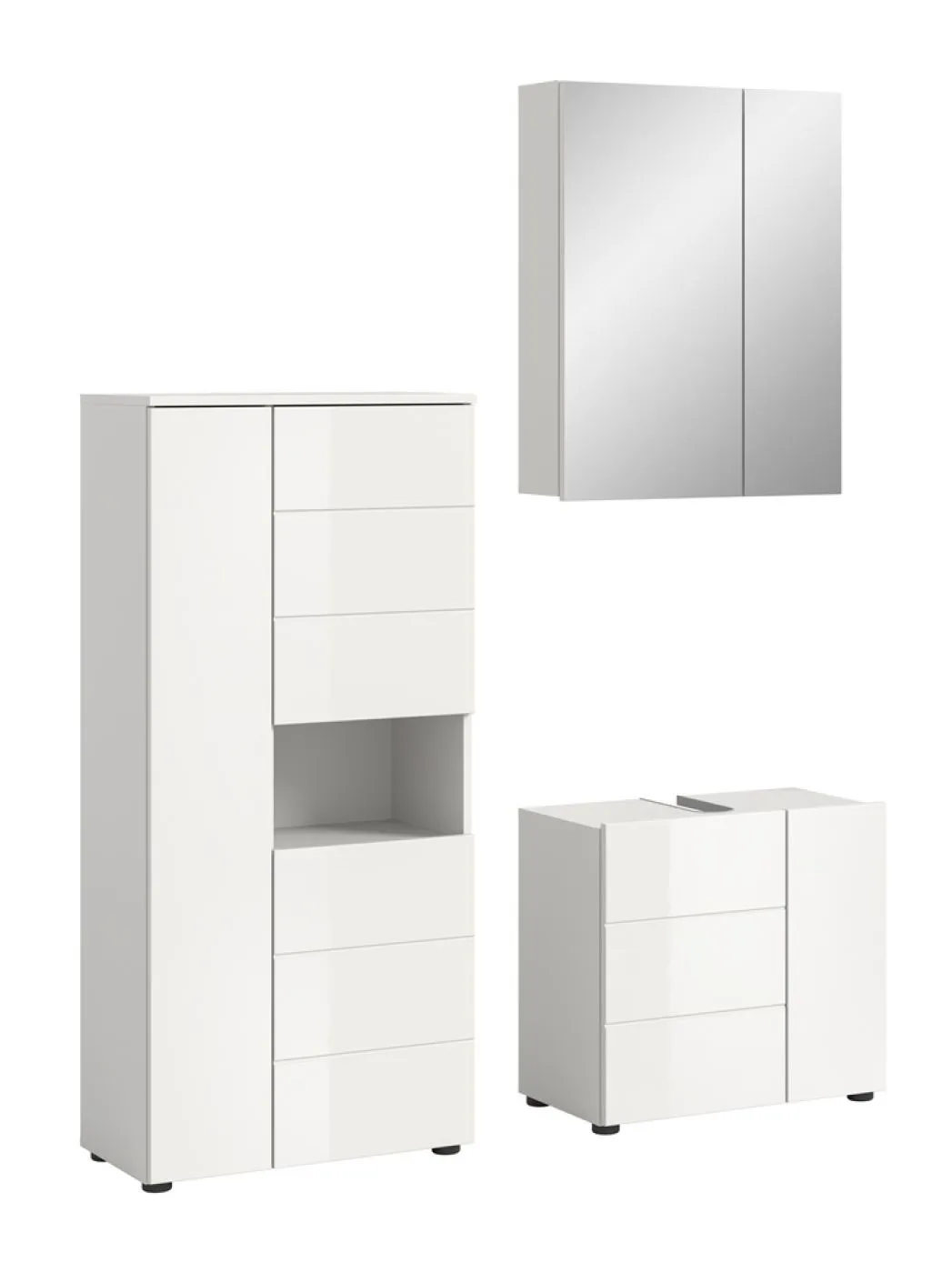 Badezimmer-Set Vira | 3-teilig | weiß / weiß Hochglanz | ohne Aufzatzleuchte