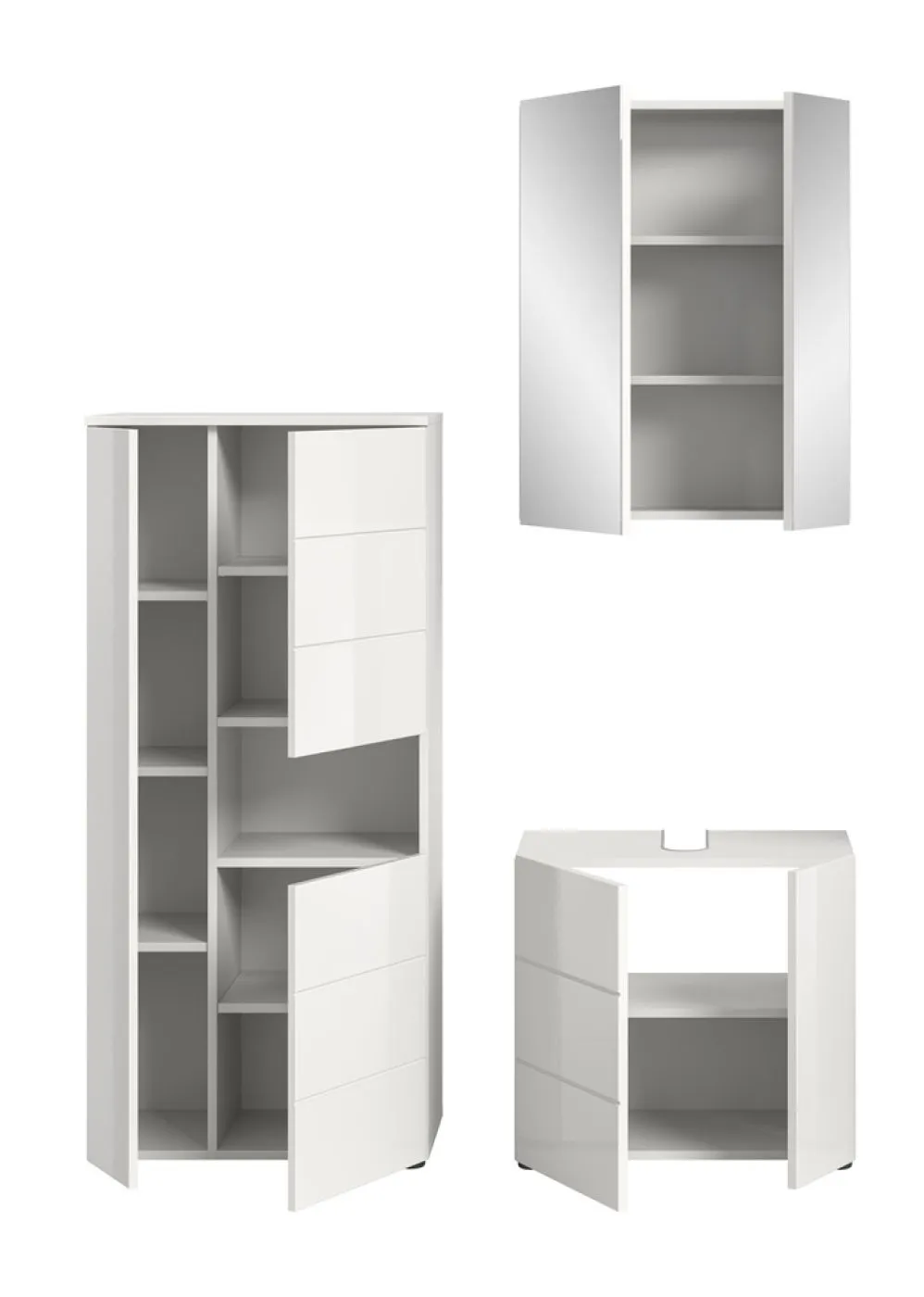 Badezimmer-Set Vira | 3-teilig | weiß / weiß Hochglanz | optional LED Beleuchtung 2
