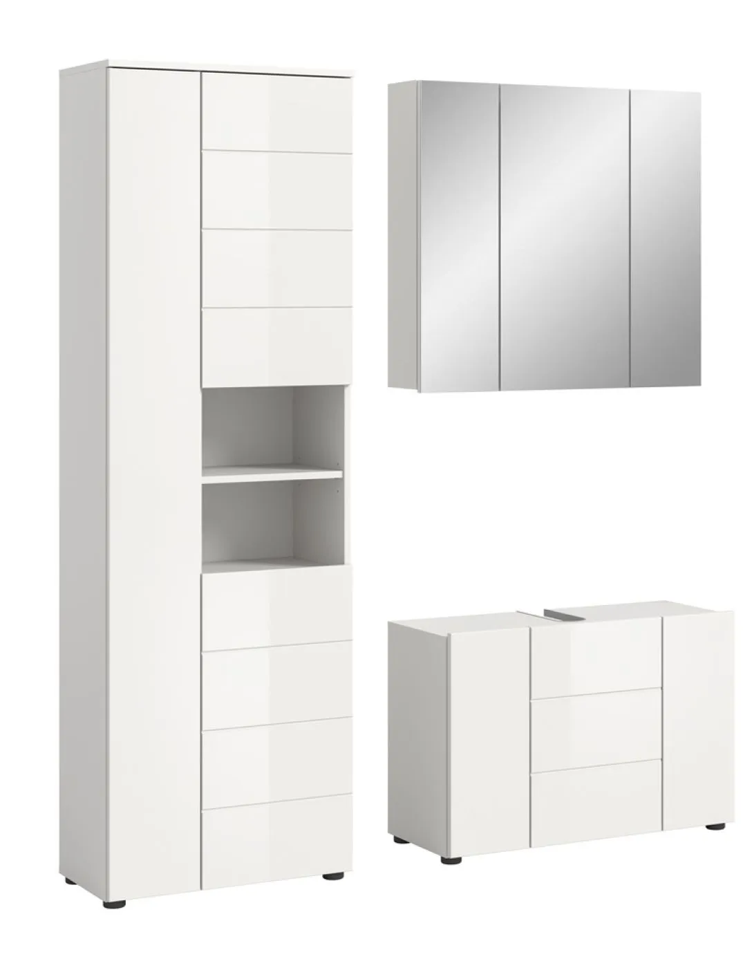 Badezimmer-Set Vira | 3-teilig | weiß / weiß Hochglanz | optional LED Beleuchtung