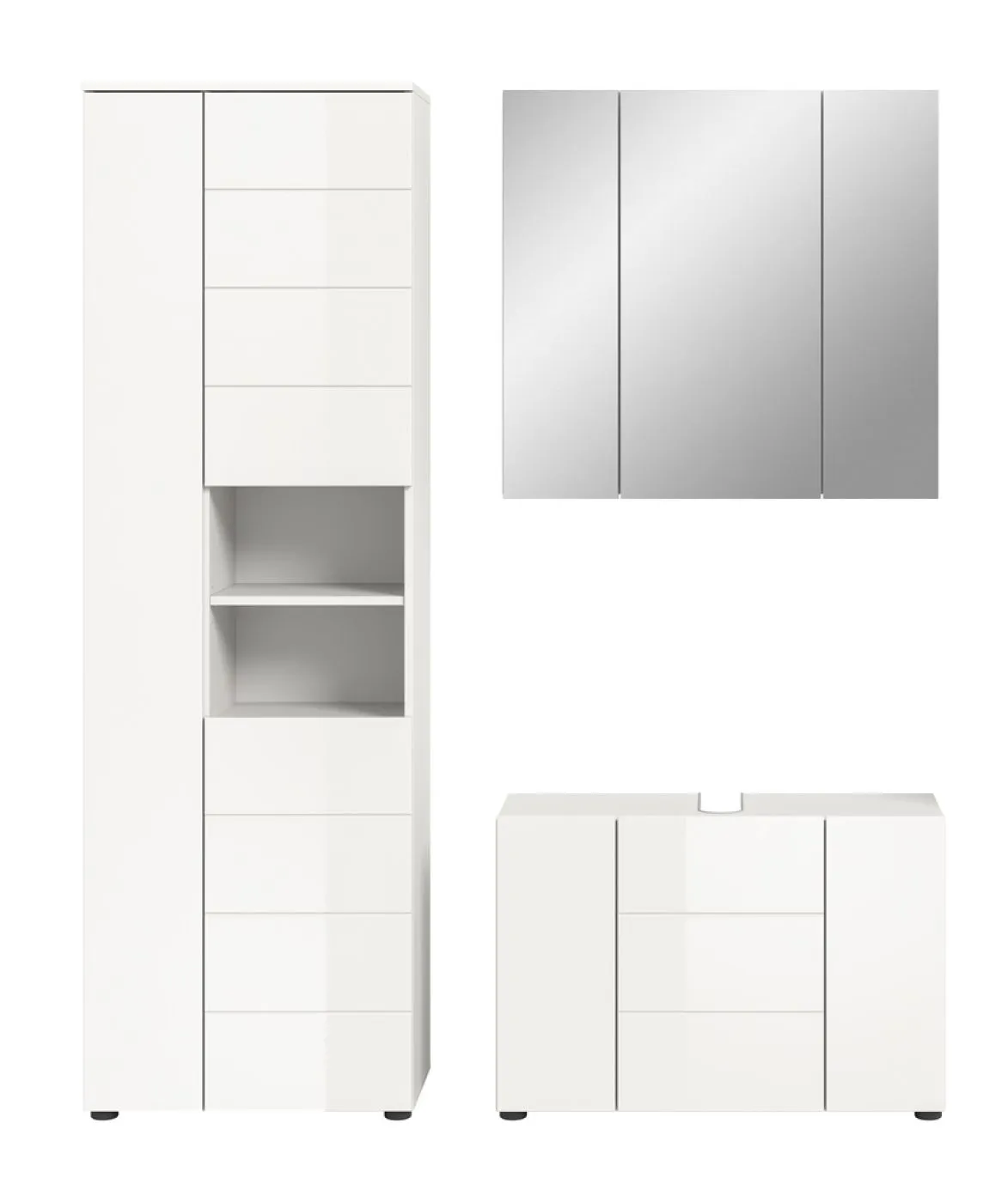 Badezimmer-Set Vira | 3-teilig | weiß / weiß Hochglanz | optional LED Beleuchtung