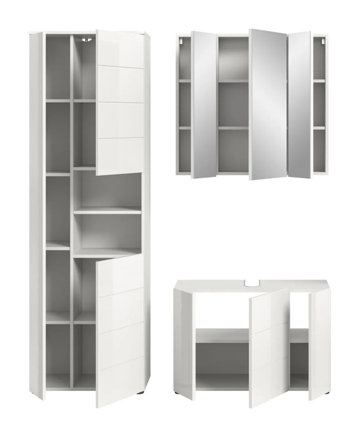 Badezimmer-Set Vira | 3-teilig | weiß / weiß Hochglanz | optional LED Beleuchtung