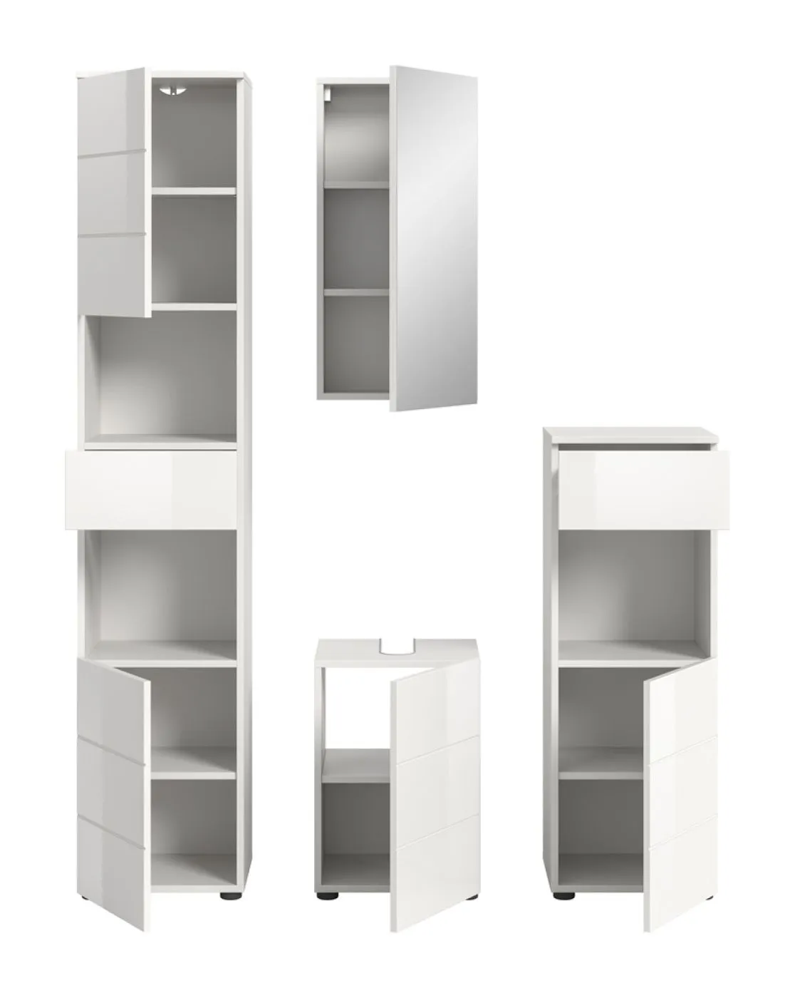 Badezimmer-Set Vira | 4-teilig | weiß / weiß Hochglanz