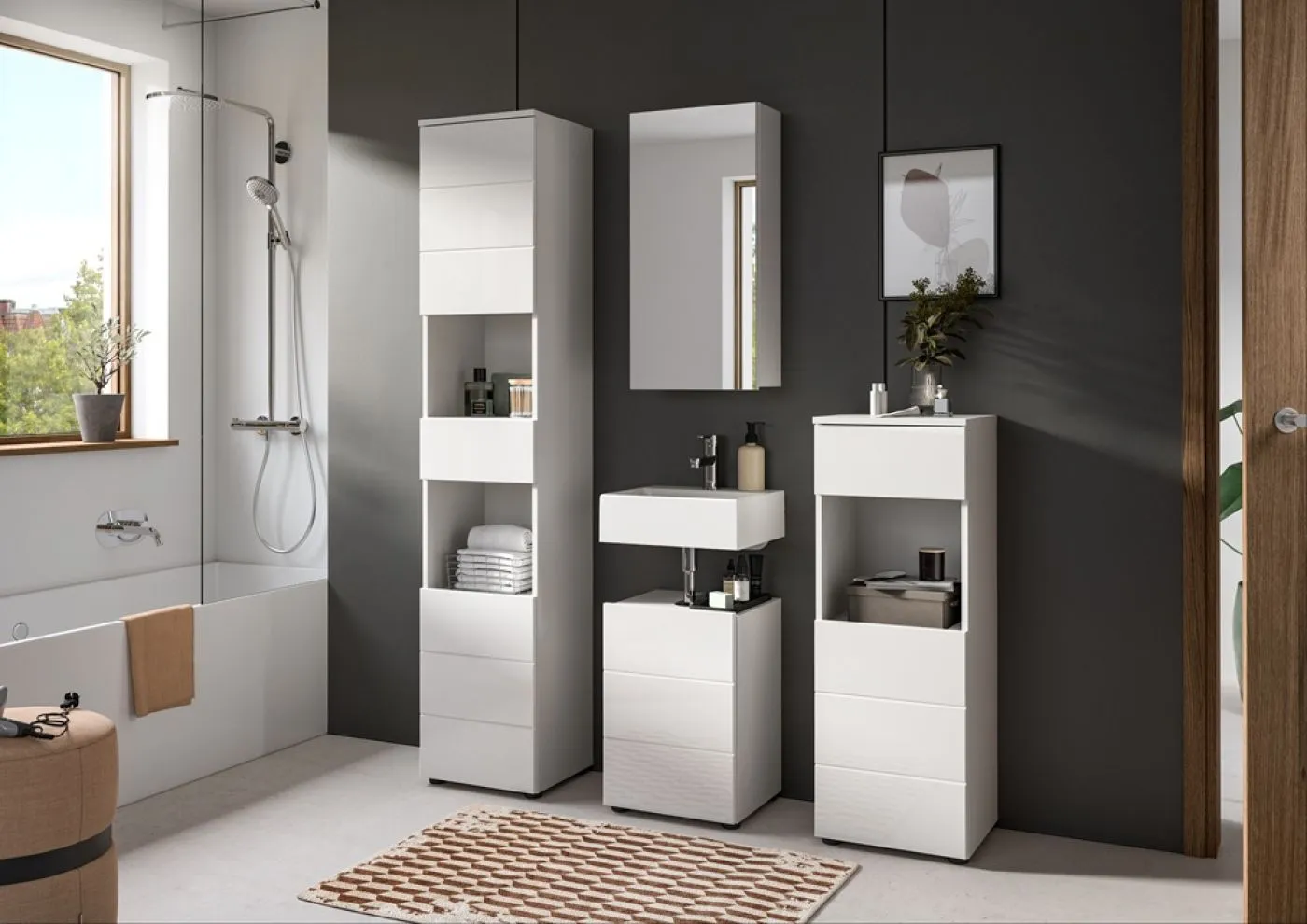 Badezimmer-Set Vira | 4-teilig | weiß / weiß Hochglanz