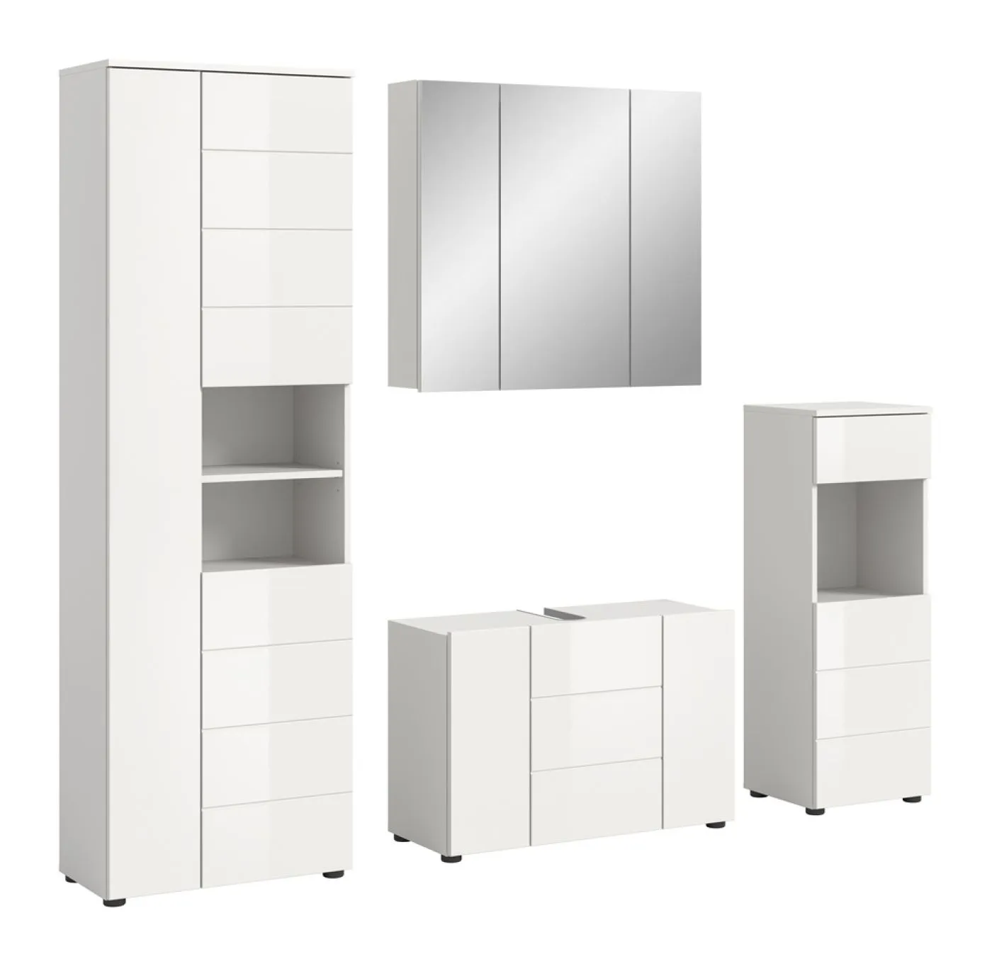 Badezimmer-Set Vira | 4-teilig | weiß / weiß Hochglanz | ohne Aufzatzleuchte