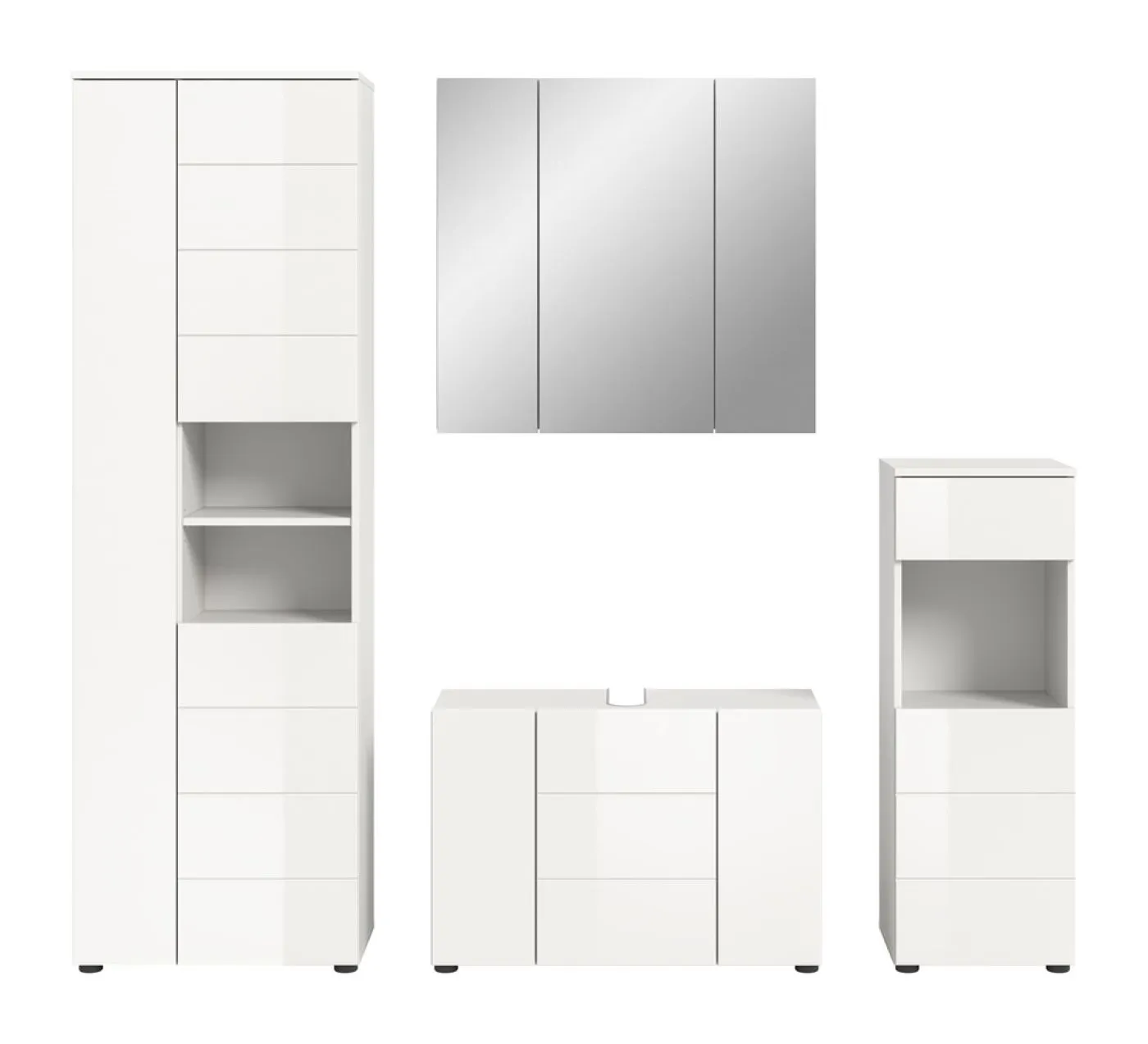 Badezimmer-Set Vira | 4-teilig | weiß / weiß Hochglanz | ohne Aufzatzleuchte