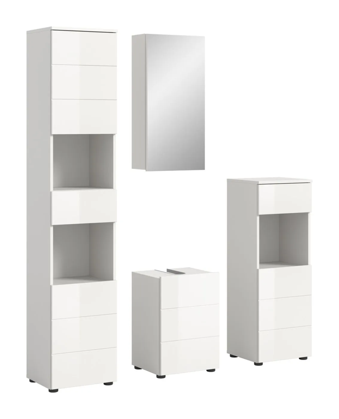 Badezimmer-Set Vira | 4-teilig | weiß / weiß Hochglanz | optional LED Beleuchtung