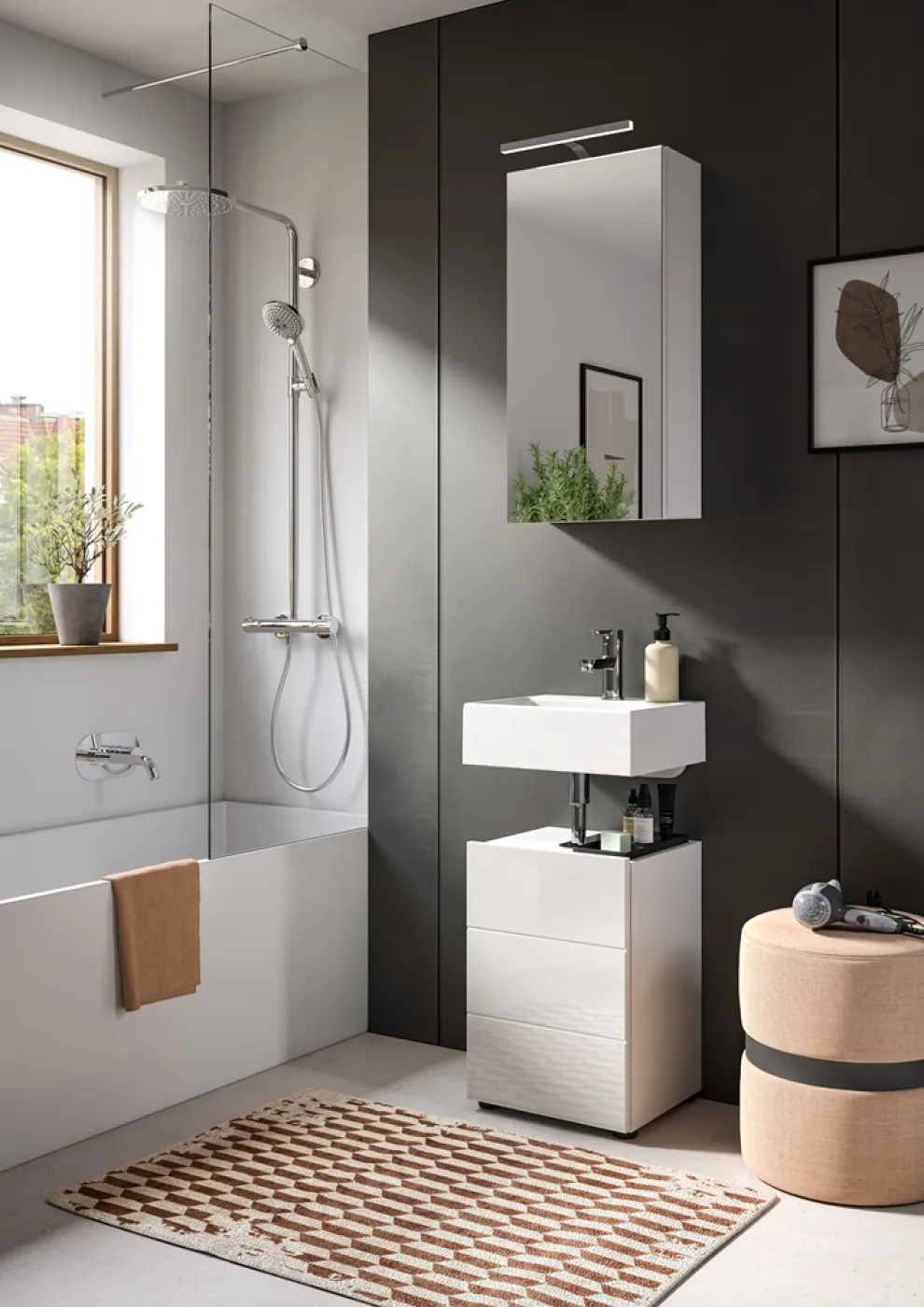 Badezimmer-Set Vira | weiß Hochglanz | 2-teilig | inkl. LED Beleuchtung