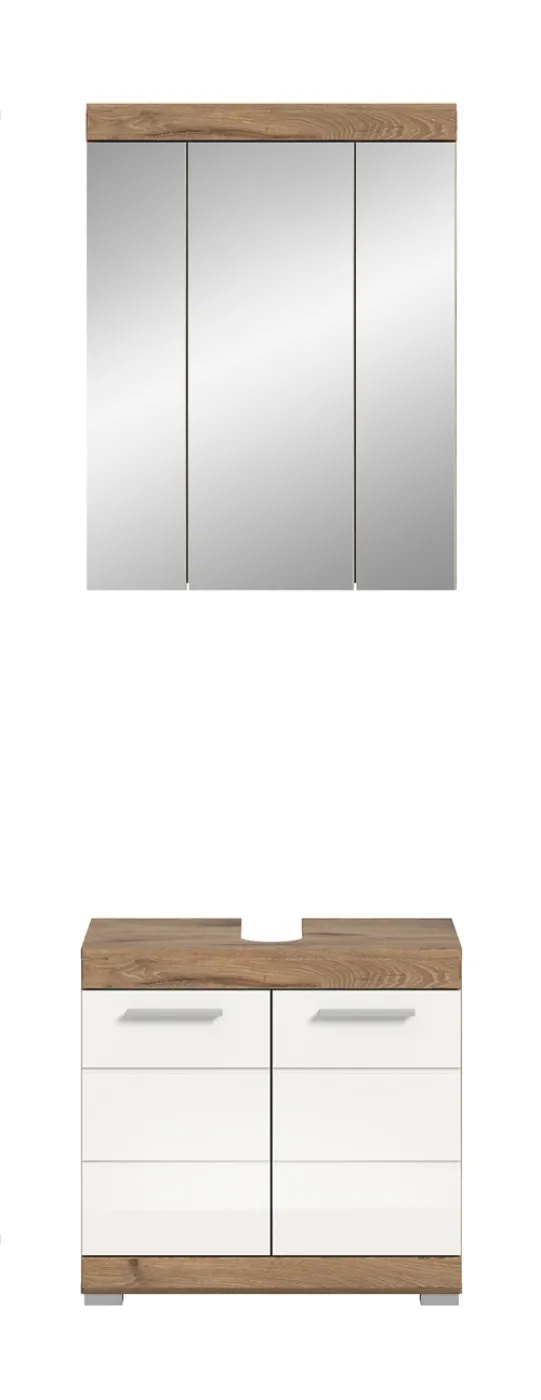 Badezimmer-Set Wave | weiß Hochglanz / Nox Oak | 2-teilig | ohne Aufsatzleuchte