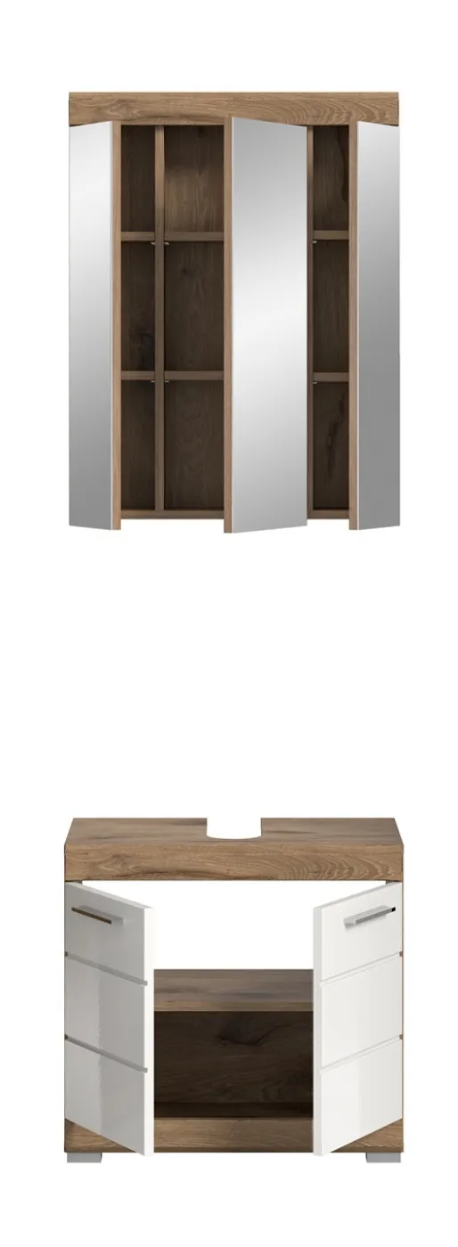 Badezimmer-Set Wave | weiß Hochglanz / Nox Oak | 2-teilig | ohne Aufsatzleuchte