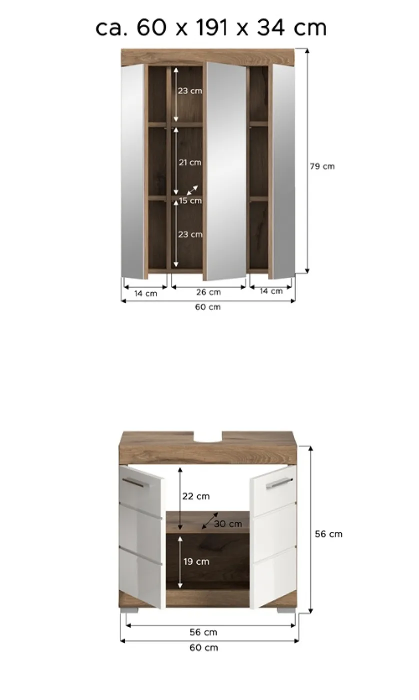 Badezimmer-Set Wave | weiß Hochglanz / Nox Oak | 2-teilig | ohne Aufsatzleuchte