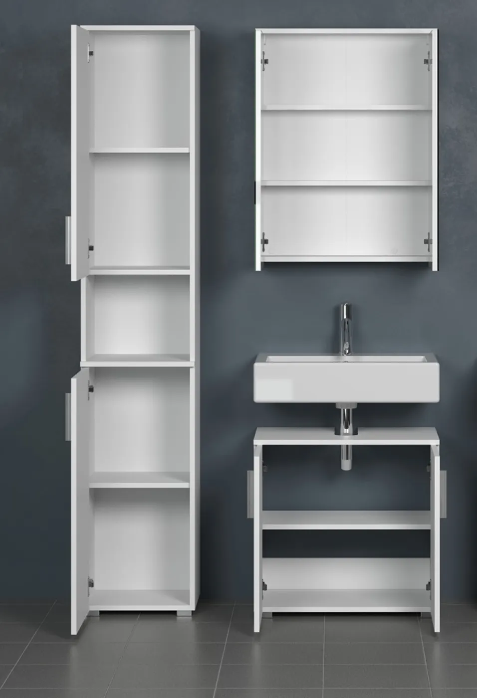 Badezimmer-Set Wons | weiß Hochglanz | 3-teilig mit Beleuchtung